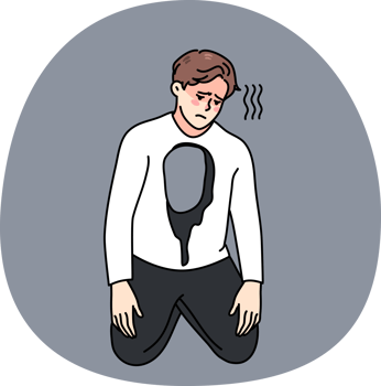 Unhappy man with hole in body have depression png