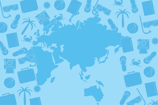Travel destination vector background and template design with travel destinations and famous landmarks and attractions for tourism. Let's go travel vector illustration.