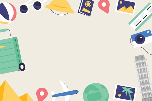 Travel destination vector background and template design with travel destinations and famous landmarks and attractions for tourism. Let's go travel vector illustration.