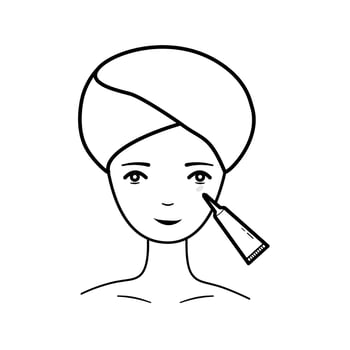 Using undereye cream linear icon. Skin care procedure. Facial beauty treatment. Eye makeup product. Thin line illustration. Vector isolated on white background. Editable stroke.