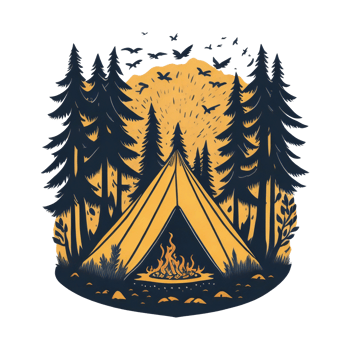Camping in Forest at night with stars and fireflies, illustration png