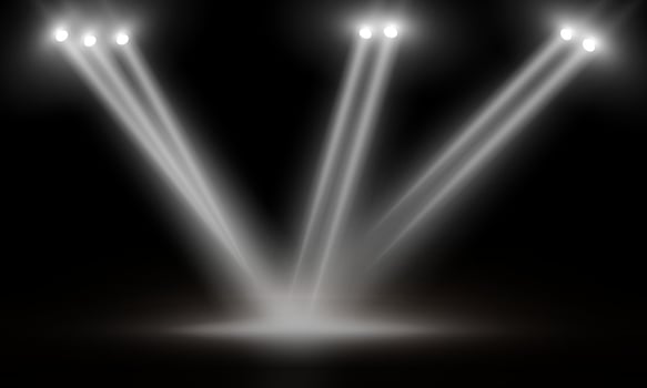 white lights on the stage light floodlights vector design.