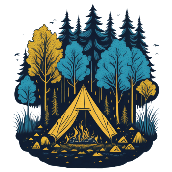 Illustration of camp tent and bonfire at starry night png