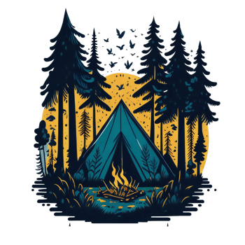 Illustration of camp tent and bonfire at starry night png