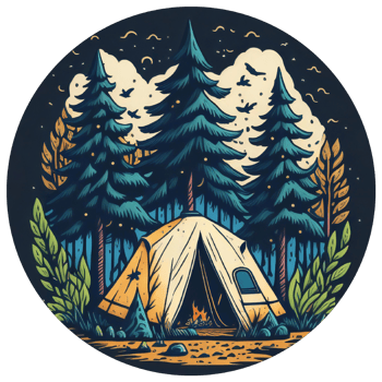 Illustration of camp tent and bonfire at starry night png