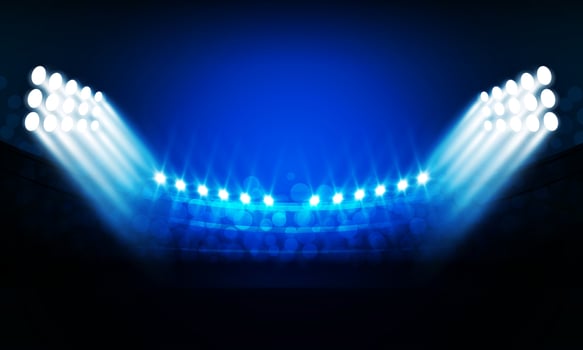 Football arena field with bright stadium lights for sports and fight competition vector design