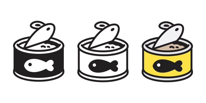 cat food vector icon fish tuna salmon logo kitten calico character cartoon illustration doodle