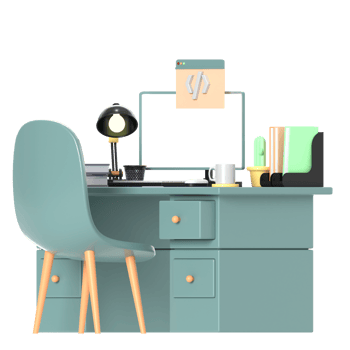 3d illustration of desktop with a computer on top with high quality render png