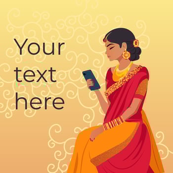 Banner Indian girl looking and holding her phone vector