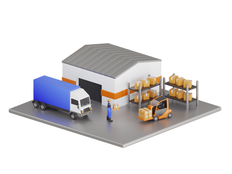 3D Trailer Container Truck Parked Loading Package Boxes at the Warehouse. Industry Cargo Freight Trucks Transport and Logistics. png
