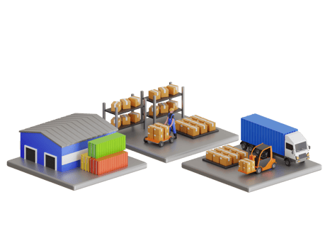 3D Warehouse workers are arranging goods on the shelves. Warehouse and distribution center. Worker arranging boxes at warehouse. 3D Illustration png