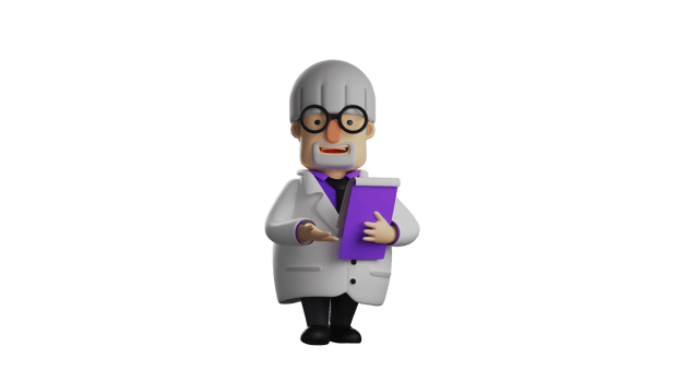 3D illustration. Doctor 3D cartoon character. The doctor carries a notebook containing patient data. The doctor is explaining something to his patient while giving a sweet smile. 3D cartoon character png