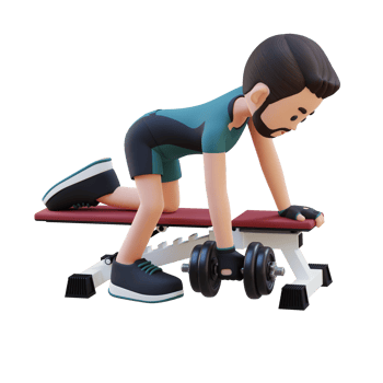 3D Sportsman Character Sculpting Back Muscles with Dumbbell Row Exercise png