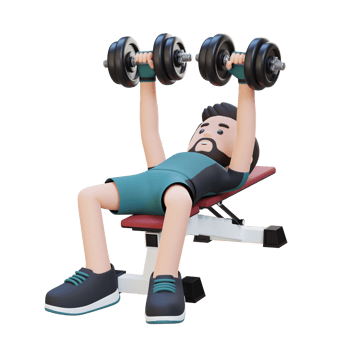 3D Sportsman Character Sculpting Muscular Physique with Dumbbell Bench Press png