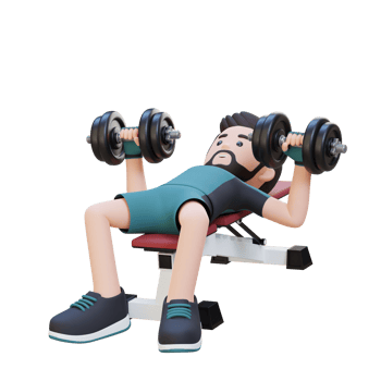 3D Sportsman Character Sculpting Muscular Physique with Dumbbell Bench Press png