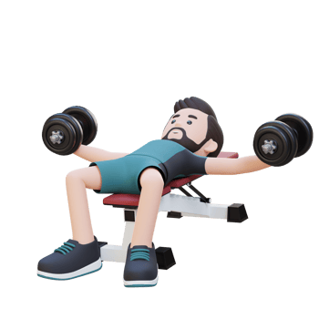 3D Sportsman Character Sculpting Muscular Chest with Dumbbell Bench Chest Fly png