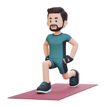 3D Sporty Male Character Performing Dynamic Lunges at the Gym png