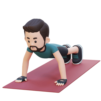 3D Sporty Male Character Performing Standard Push Up Exercise at Home Gym png
