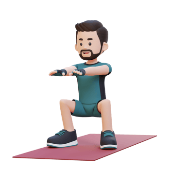 3D Sporty Male Character Mastering Squats in Home Gym png