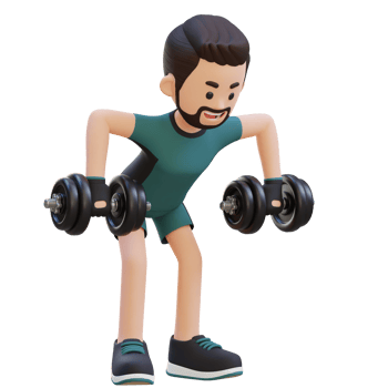 3D Sportsman Character performing Rear Delt Rows with Dumbbells png