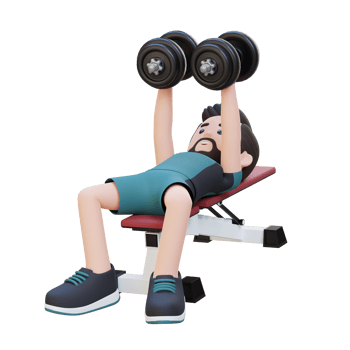 3D Sportsman Character Sculpting Muscular Chest with Dumbbell Bench Chest Fly png