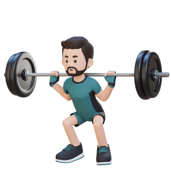 3D Sportsman Character Building Lower Body Strength with Barbell Squat Workout png
