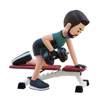 3D Sportsman Character Sculpting Back Muscles with Dumbbell Row Exercise png