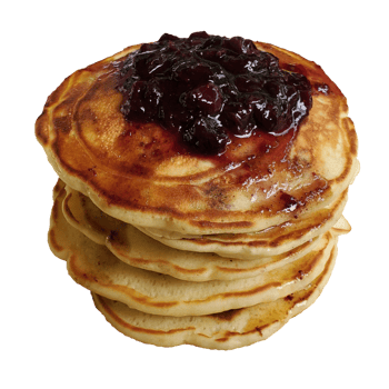 fresh blueberry pancakes with homemade jam and maple syrup png