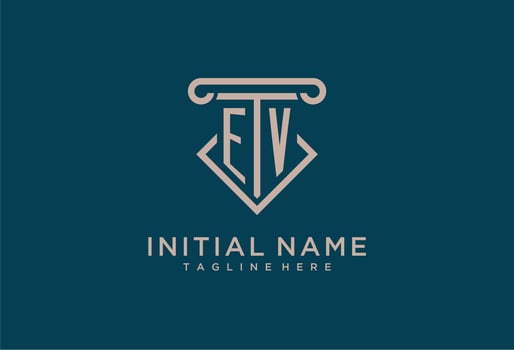 EV initial with pillar icon design, clean and modern attorney, legal firm logo vector