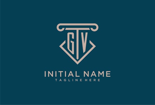 GV initial with pillar icon design, clean and modern attorney, legal firm logo vector