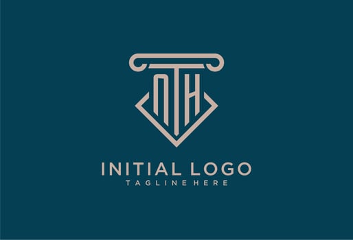 NH initial with pillar icon design, clean and modern attorney, legal firm logo vector