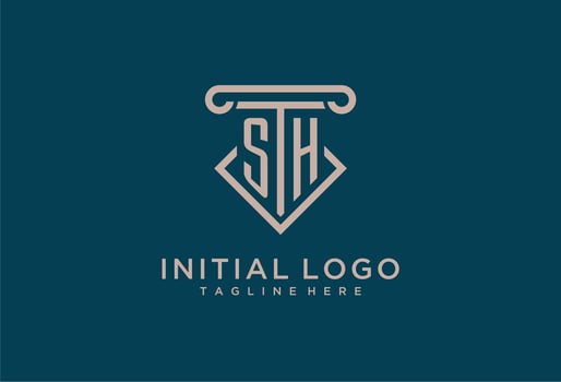 SH initial with pillar icon design, clean and modern attorney, legal firm logo vector