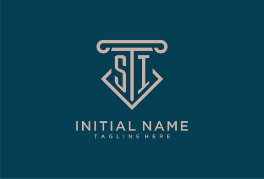 SI initial with pillar icon design, clean and modern attorney, legal firm logo vector