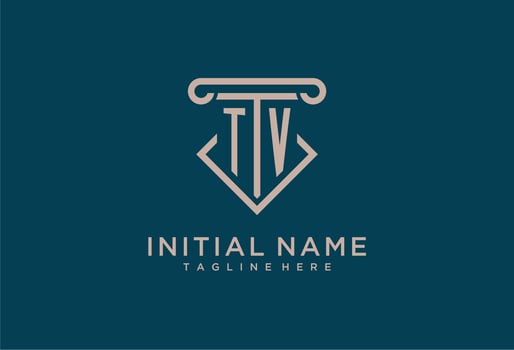 TV initial with pillar icon design, clean and modern attorney, legal firm logo vector