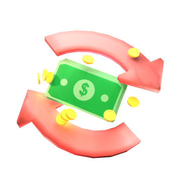 3D cash-back icon rendered isolated on the transparent background png