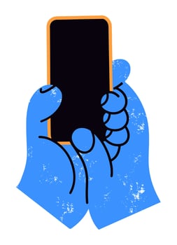 hands holding mobile phones with social media icons. vector