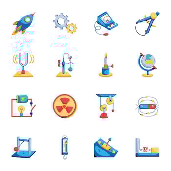 Pack of Physics Practicals Flat Icons vector