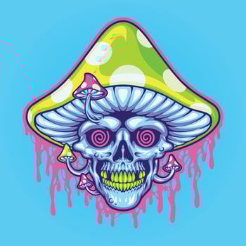 mushroom skull head trippy illustration vector
