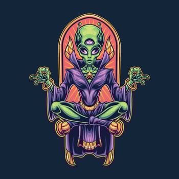 alien meditate character illustration vector