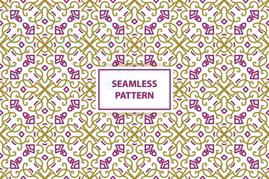 oriental seamless pattern. White, purple and gold background with Arabic ornament. Pattern, background and wallpaper for your design. Textile ornament. Vector illustration.