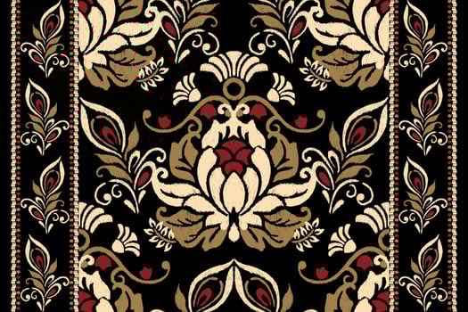 Ikat floral paisley embroidery on black background.Ikat ethnic oriental pattern traditional.Aztec style abstract vector illustration.design for texture,fabric,clothing,wrapping,decoration,scarf,carpet