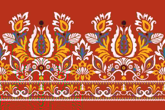 Ikat floral paisley embroidery on red background.Ikat ethnic oriental pattern traditional.Aztec style abstract vector illustration.design for texture,floral,clothing,wrapping,decoration,sarong,scarf.