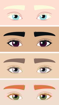 Set of different eyes and eyebrows colors. World Sight Day and World Retina Day. Retina of different colors vector