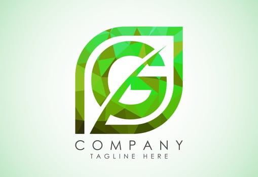 Initial G alphabet with abstract leaf. Eco-friendly logo concept. Low poly style vector