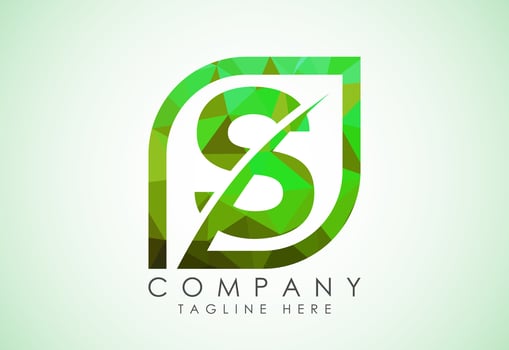 Initial S alphabet with abstract leaf. Eco-friendly logo concept. Low poly style vector