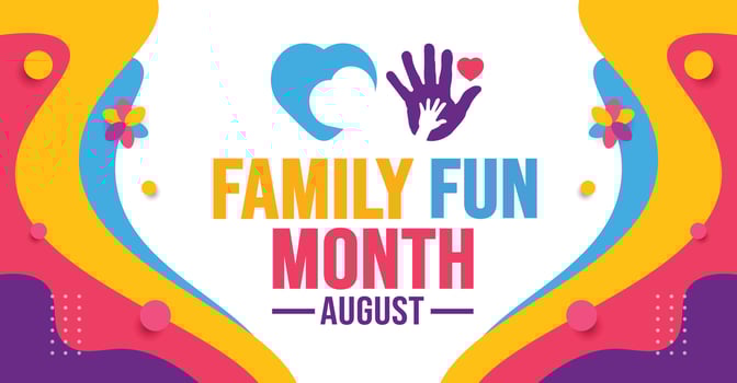August is Family Fun Month background template. Holiday concept. background, banner, card, and poster design template with text inscription and standard color. vector illustration.