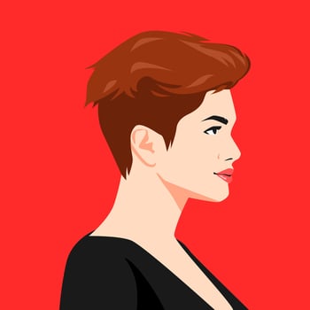 portrait of beauty woman with brunette short hairstyle, pixie cut. side view. suitable for avatar, social media profile, print, etc. flat vector graphic.