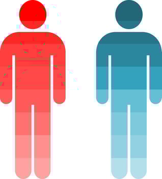 Red and blue color men icon. Heat body. Cool body. Vector illustration.