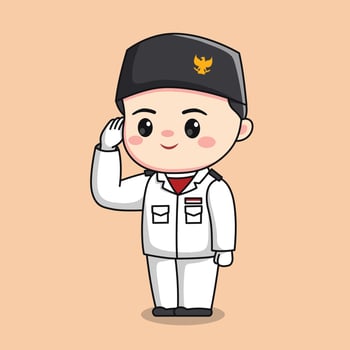 indonesia independence day flag raiser male character saluting chibi kawaii vector