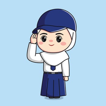 indonesian junior high school student cute hijab girl character kawaii chibi vector